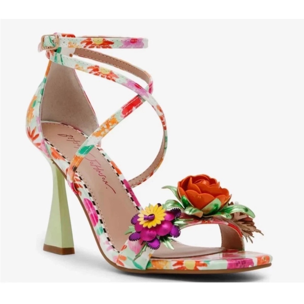 NEW Betsey Johnson Erikk Colorful Flowered High Heel Sandals Women's Size 7